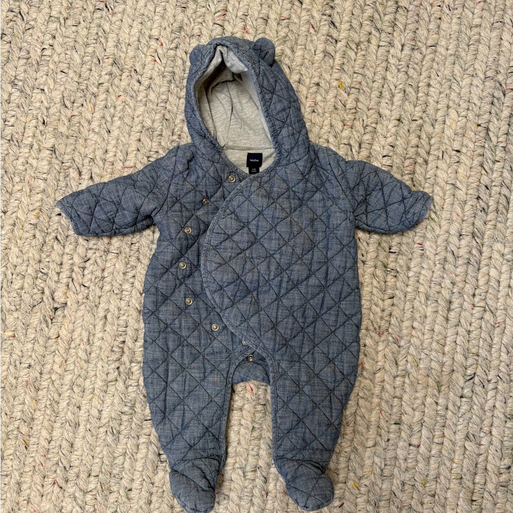 GAP Quilted Blue Hooded Baby Footie